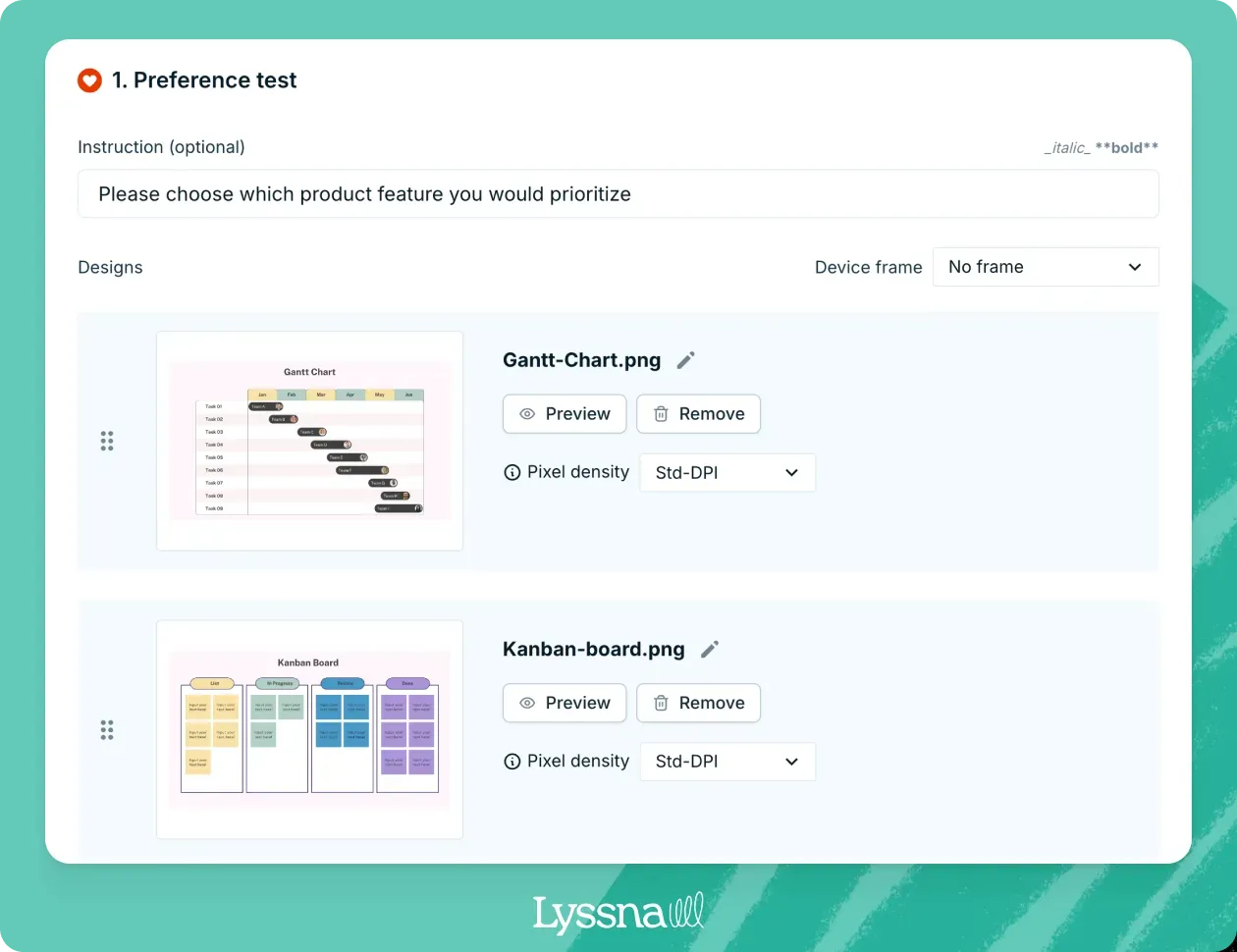 Preference test example in Lyssna